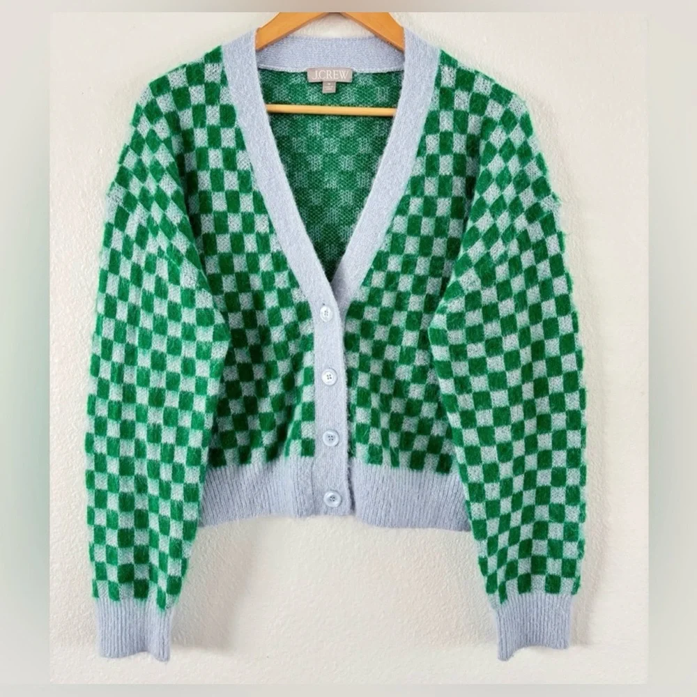 J. Crew Checkered V-neck Cardigan, MED NWOT - Picture 1 of 7